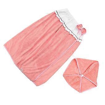 Women Pink Shower Hat and Bath Skirt Set 1 Set Elastic for Home Bathing