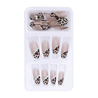 24kpl leopardiprintti faux pearl tekokynnet tytöt koko kansi väärennetty kynsien kärki manikyyrityökalu