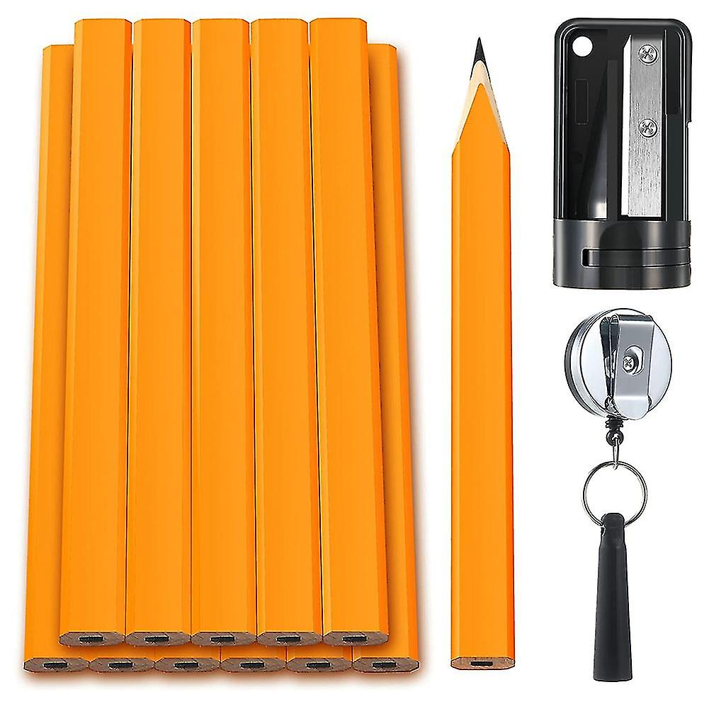 12 Pcs 7 Inches Flat Octagonal Carpenter Marking Pencils With Pencil Sharpener, Retractable Pen Hol