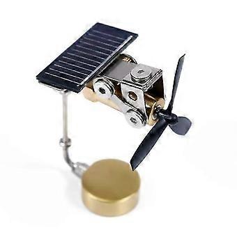 Solar Powered Metal Windmill Model with Black Panel and Gold Base