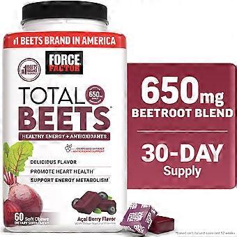 Force Factor Total Beets Beet Root Supplement Soft Chews Acai Berry 60 ct