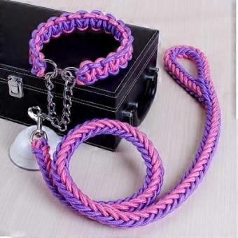 Dog Training Leash and Collar Set – Handmade Durable Rope with Comfort Grip for Large Dogs Purple and Pink