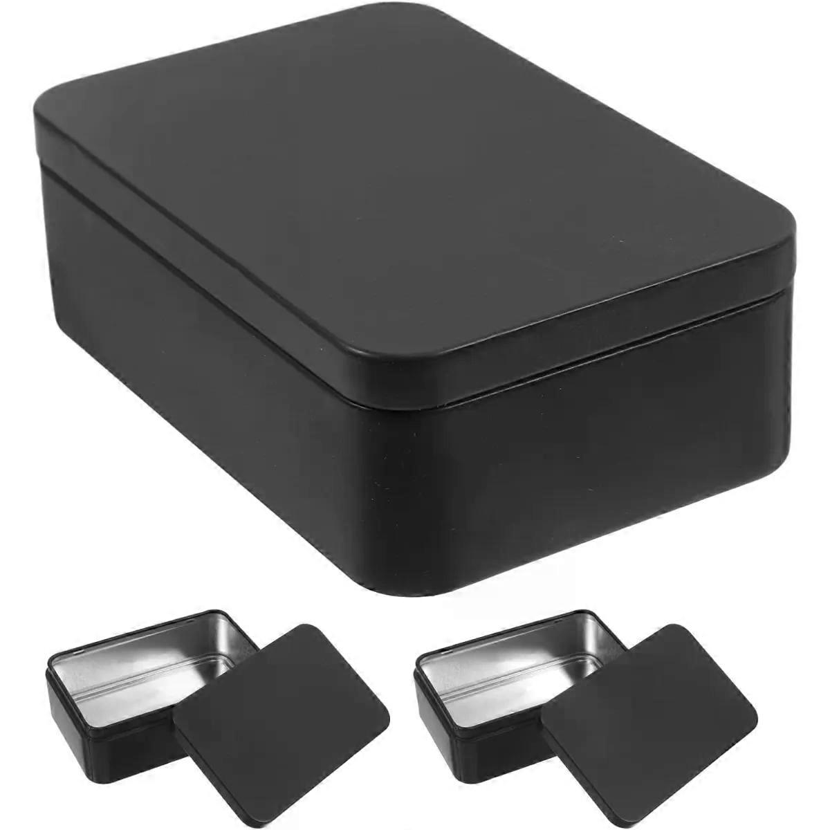 Card Storage Box 3 Pack Tinplate Rectangular Black Cases