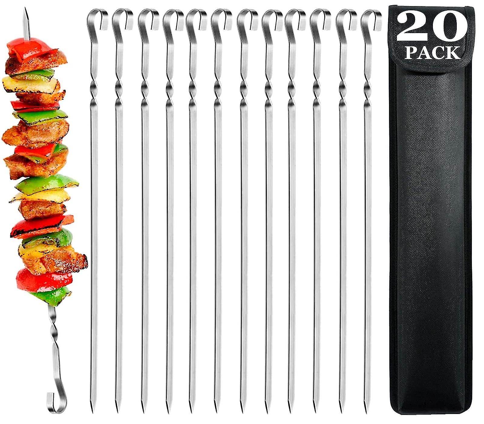 Barbecue Skewers - Set Of 20 Stainless Steel Kebab Skewers Bbq Sticks 39cm Long Flat Metal Reusable Skewers