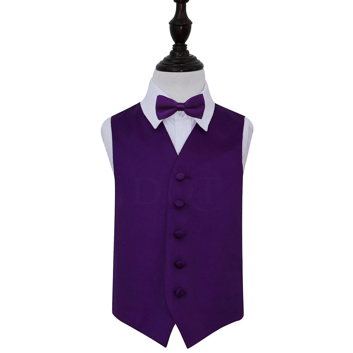 Purple Plain Satin Wedding Waistcoat and Bow Tie Set for Boys