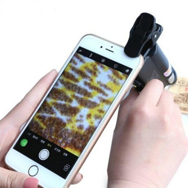 60 100 Times Universal Mobile Phone Clip Magnifying Glass Portable Microscope Black Microscopes