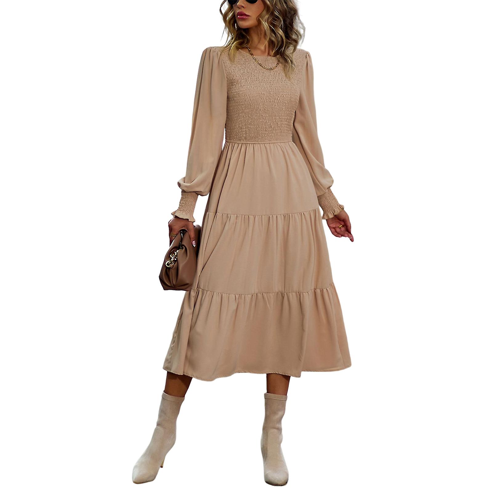 Abito swing girocollo da donna Abito a più livelli risvolto