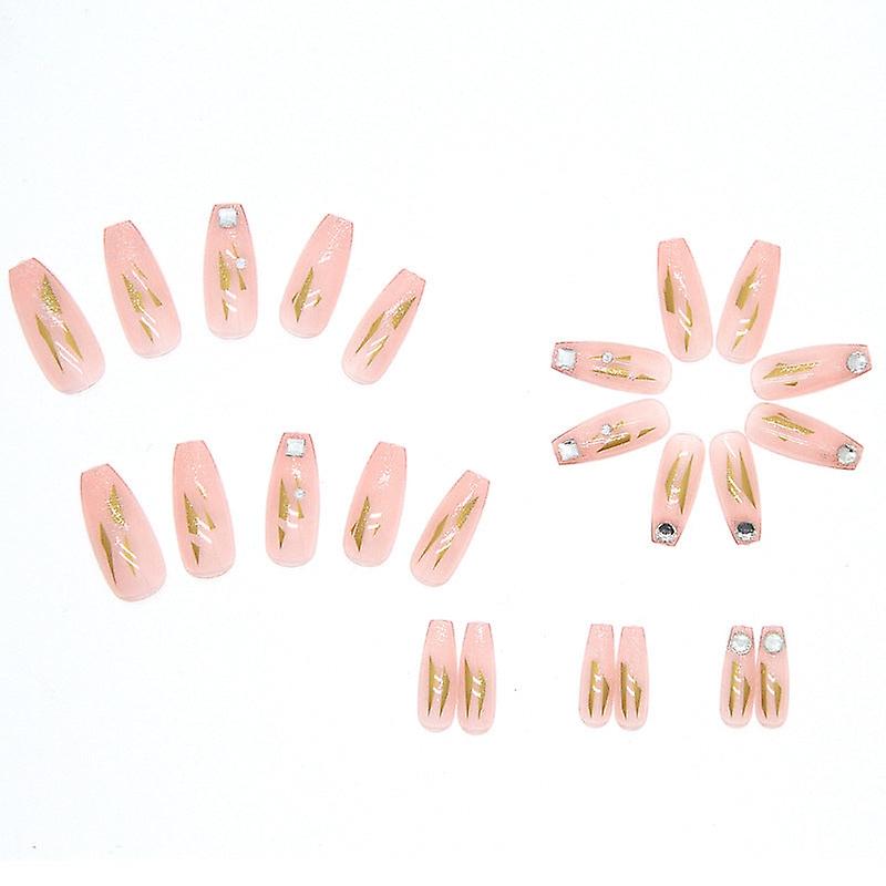 False Nail Tips Fake Artificial Art DIY Finger Cover Long Square Head Pink Fashion Shiny Diamond