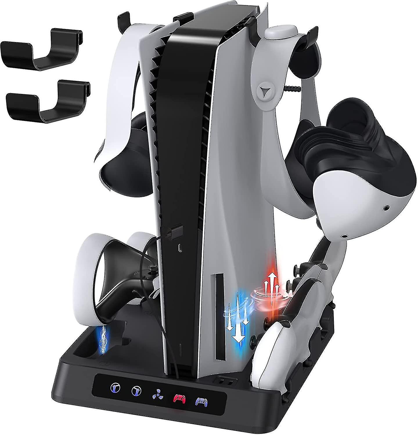 Charging Stand For Ps5 And Ps Vr2, Vertical Stand With Cooling Fan And Dual Charging Station, With P