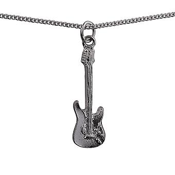 Silver 30x10mm Guitar Pendant with a curb Chain 24 inches