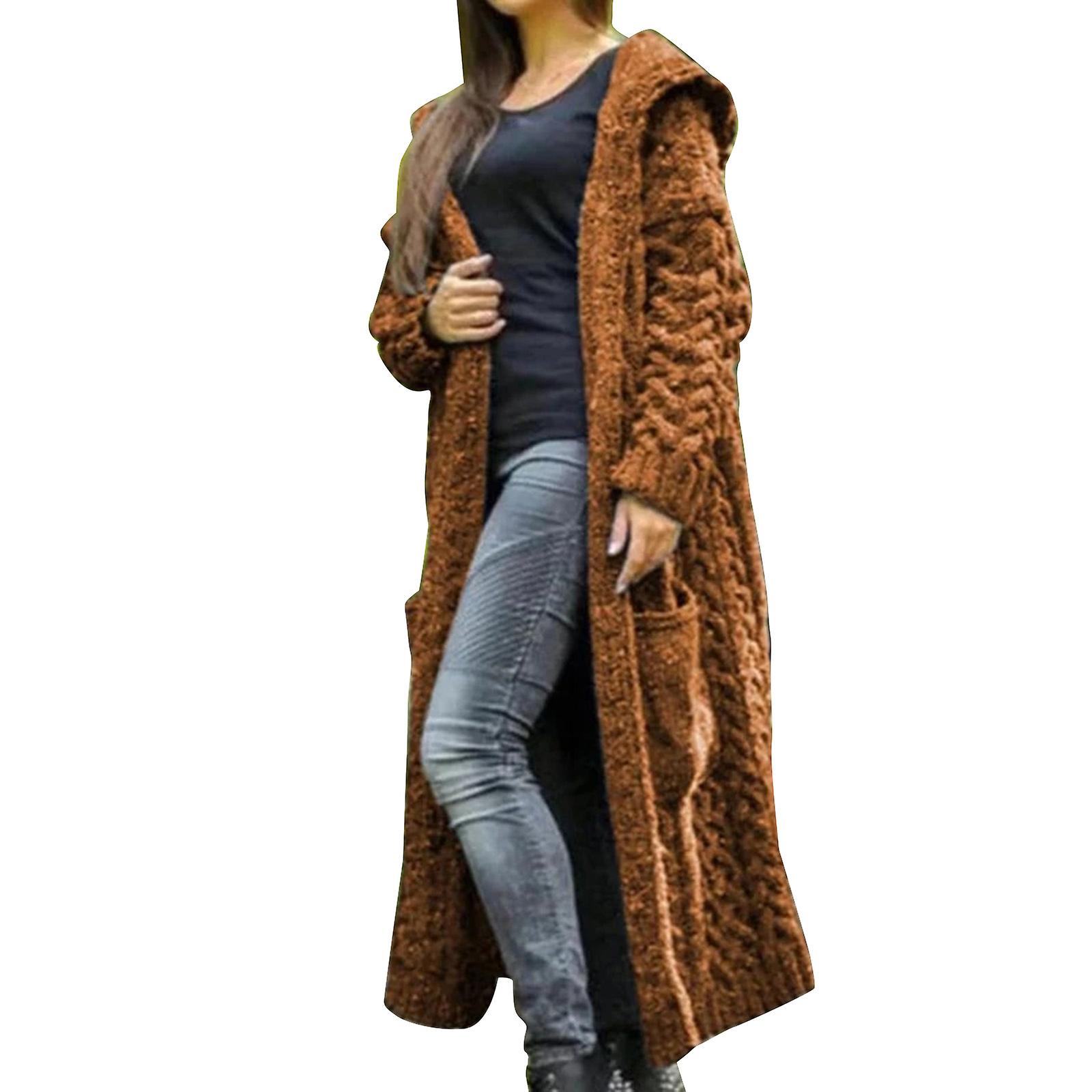 Casual Knitted Long Outerwear with Hood Thick Long Cardigan Sweater Women