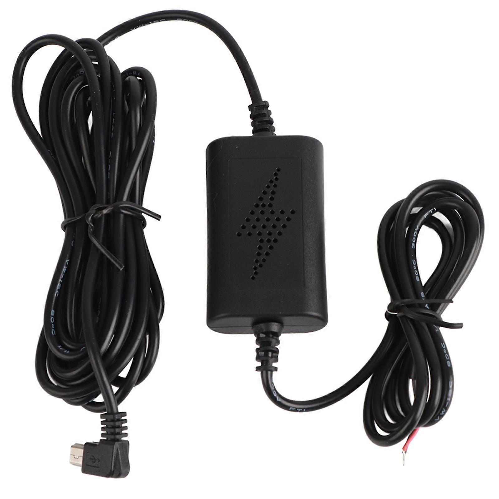 12V/24V to 5V 2.5A Dash Cam Hardwire Kit Left Angled Mini USB Step Down Cable for Parking Monitoring