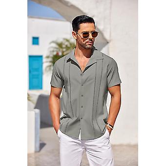 Men's Guayabera Shirt - Short Sleeve Cuban Button Down Beach Shirt With Embroidered Detail