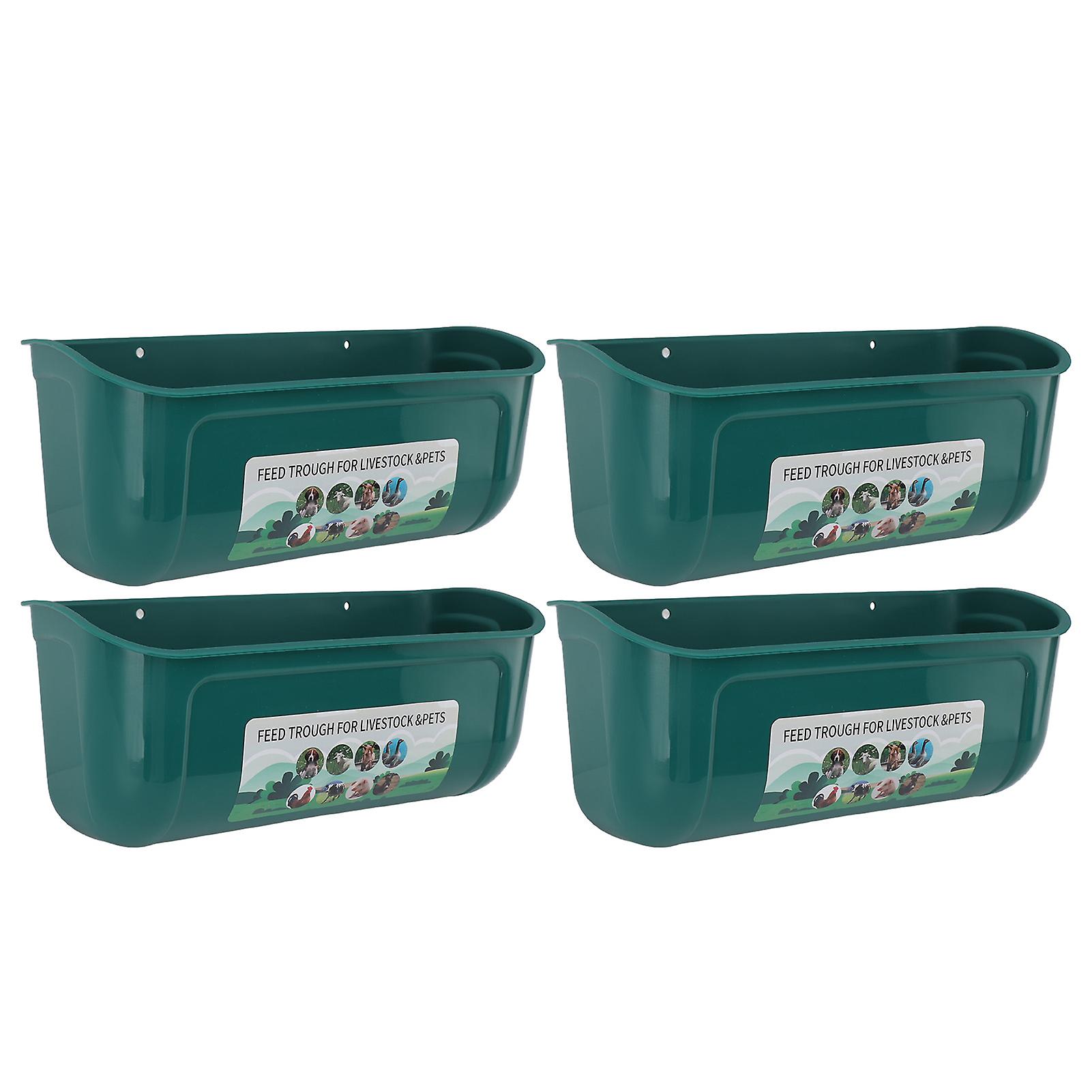 4pcs Large Chicken Feeder Feed Trough with Clips Hanging Fence Feeders for Goat Duck Goose Livestock Feeding Container Waterer Bucket Green