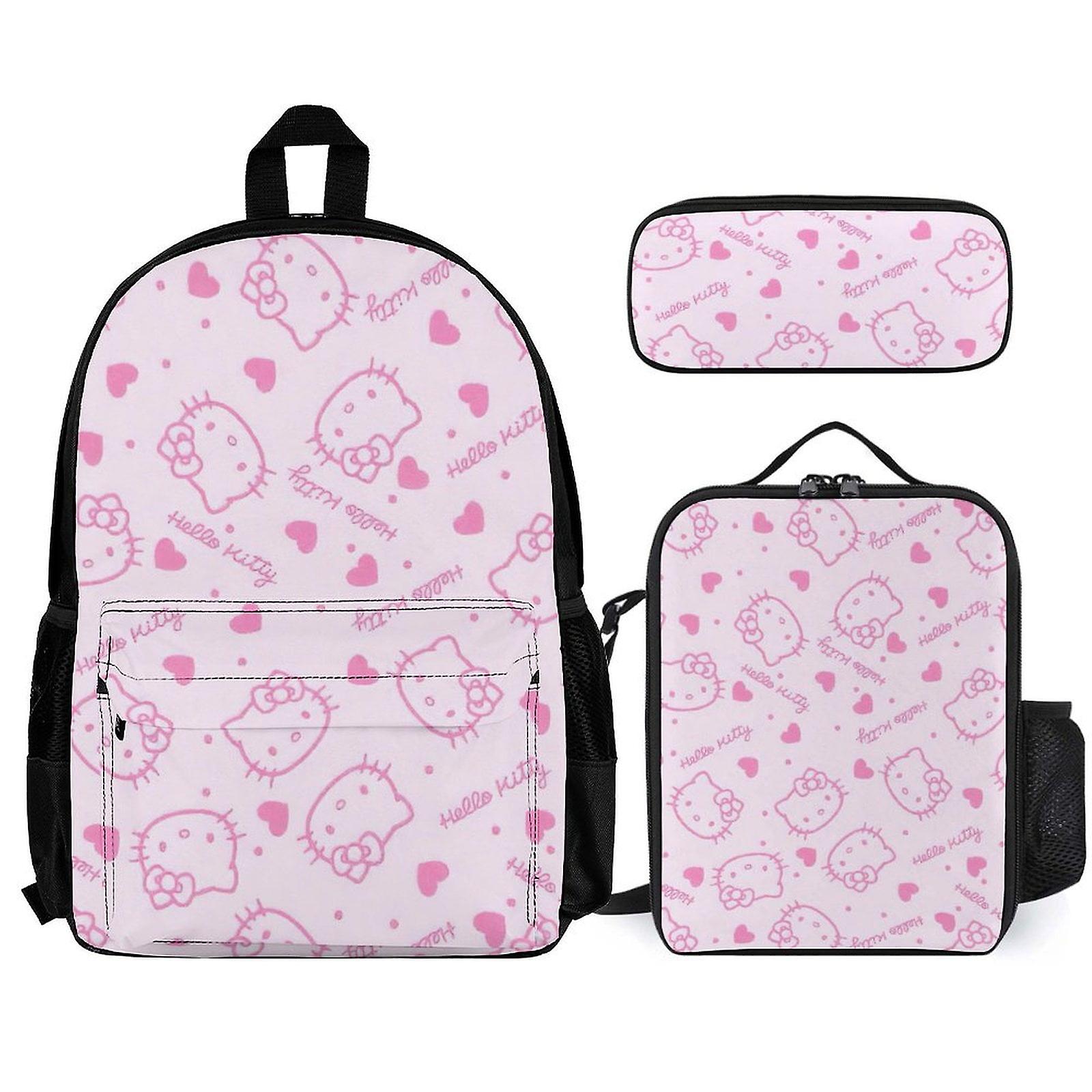 Hello Kitty Backpack Set, Backpack with Lunch Box And Pencil Case 3pcs Set