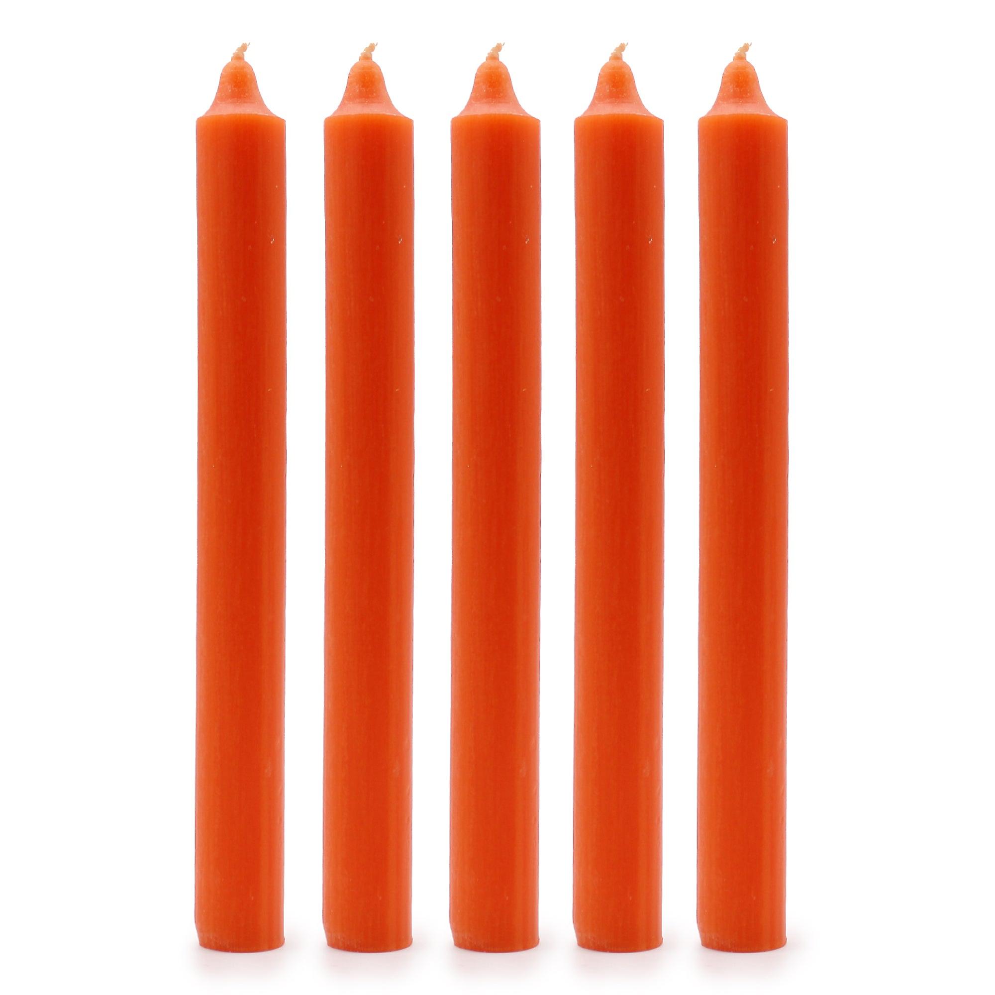 Pack Of 5 Rustic Orange Solid Colour Dinner Candles