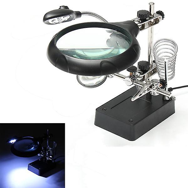 5 Led Light Magnifier Magnifying Glass Helping Hand Soldering Stand With 3 Lens