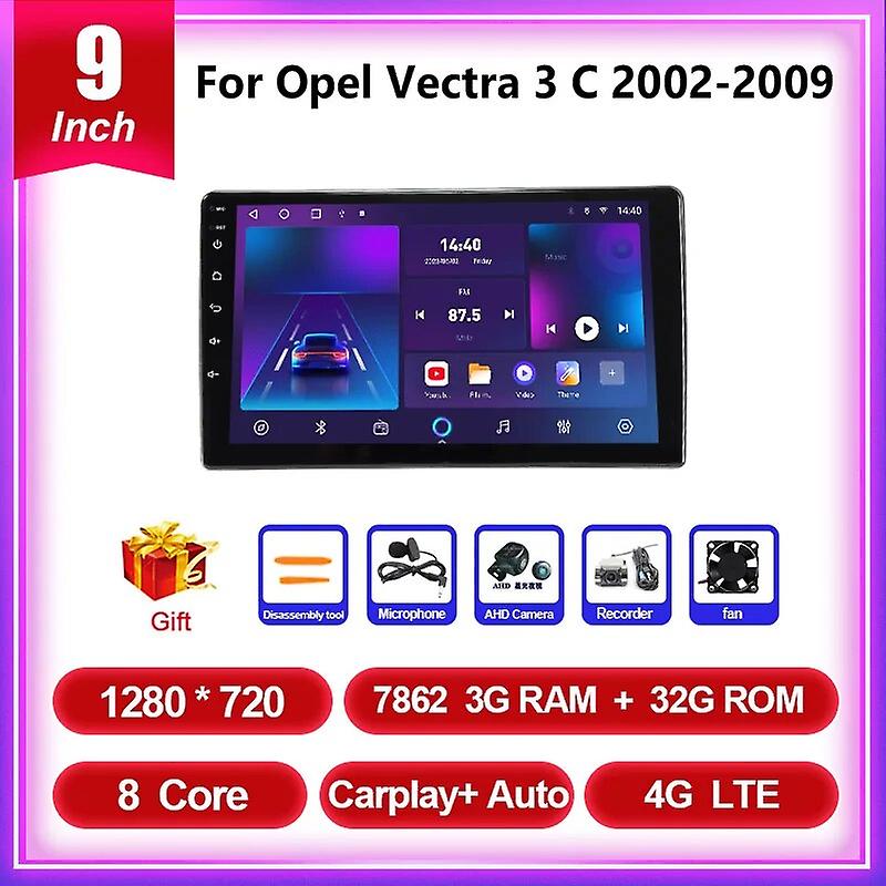 9" 2 Din Android 12 Car Radio For Opel Vectra 3 C 2002-2009 Multimedia Player Navigation Carplay Head Unit Speakers Stereo Dvd