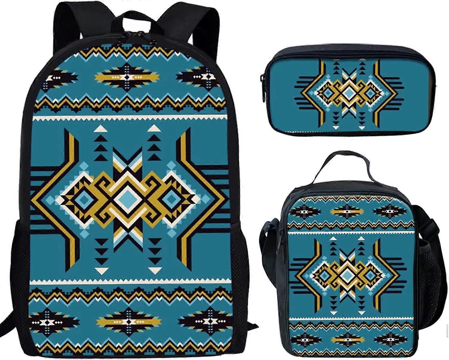 مجموعة حقيبة ظهر مدرسية للأطفال العتيقة القبلية العتيقة من الأزتك بطباعة 3 ، حقيبة غداء صندوق قلم رصاص حقيبة كتاب