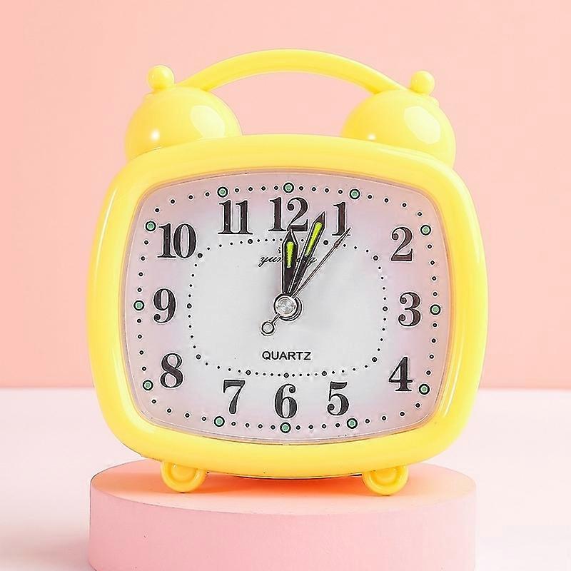 Yellow Analog Alarm Clock, Silent Non-Ticking Travel Alarm Clock with Light and Snooze Function Port