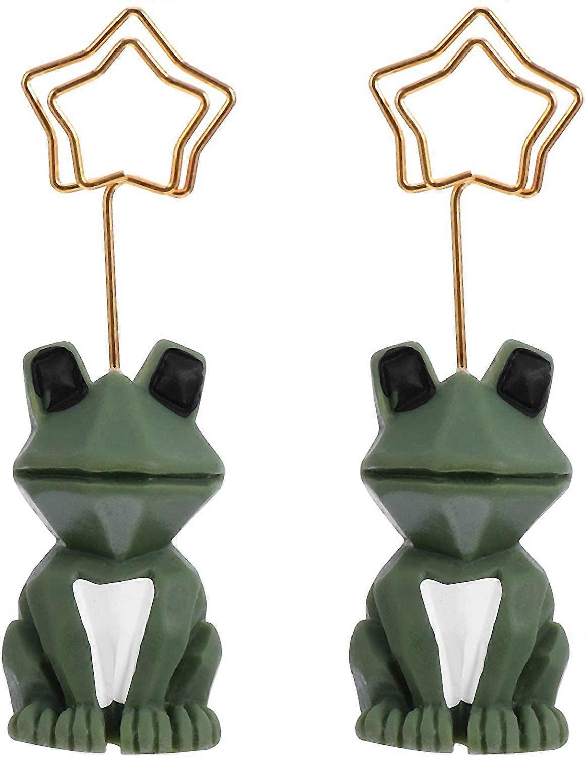 2 Pcs Creative Place Card Holders 3D Frog Animal Statue Table Number Stand Message Note Clip