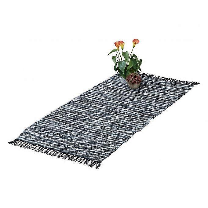 Rag rug leather & cotton striped