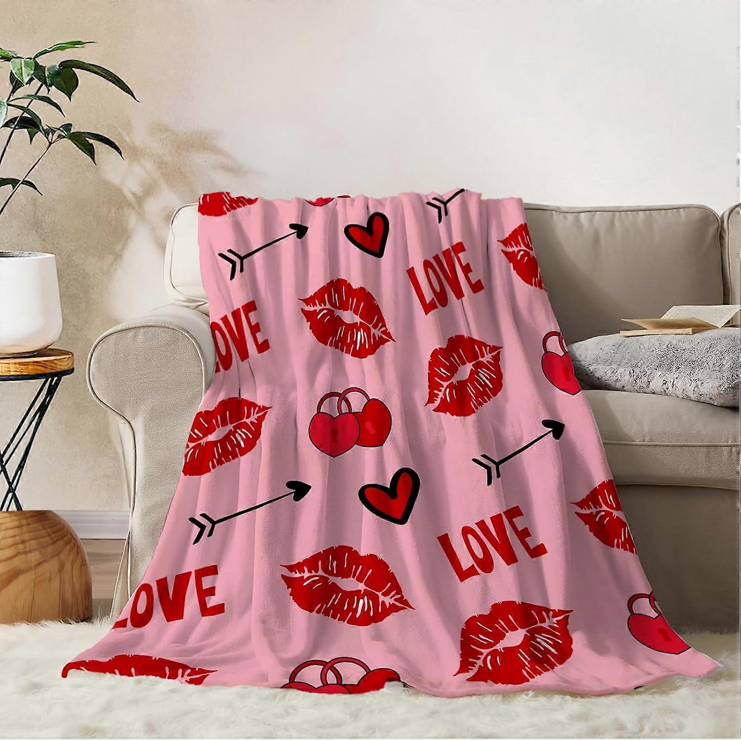 Valentines Day Decorative Throw Blanket Twin Size Pink Love Heart Blanket Couch Sofa Bed Soft Cozy Lightweight Fuzzy Plush Fleece Blankets and Throws 