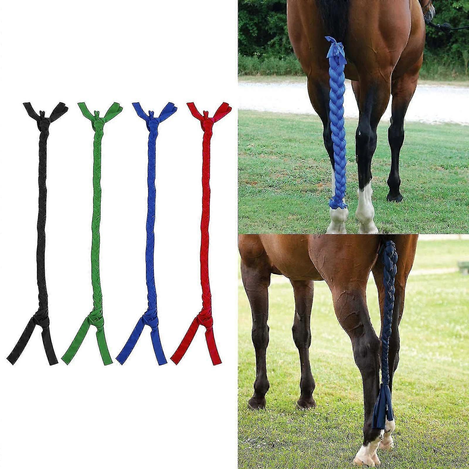 Treccia in una borsa posteriore La treccia in una protezione della coda impedisce al cavallo di danneggiare la coda. Blu