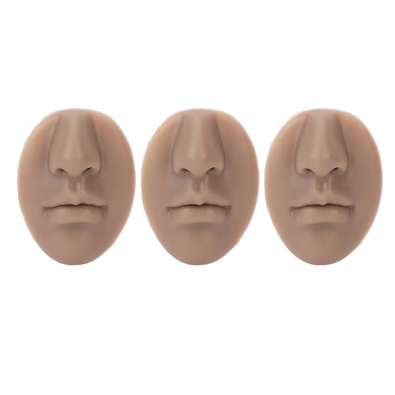 3pcs Silicone Nose Model With Mouth Soft Elastic Reusable Piercing Nose Model For Piercing Dark Skin Color