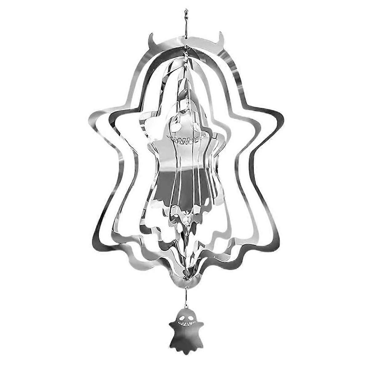 Ghost Wind Spinner, 3D Stainless Steel Hanging Spinner Wind Powered Kinetic Ornaments Sculpture Hal