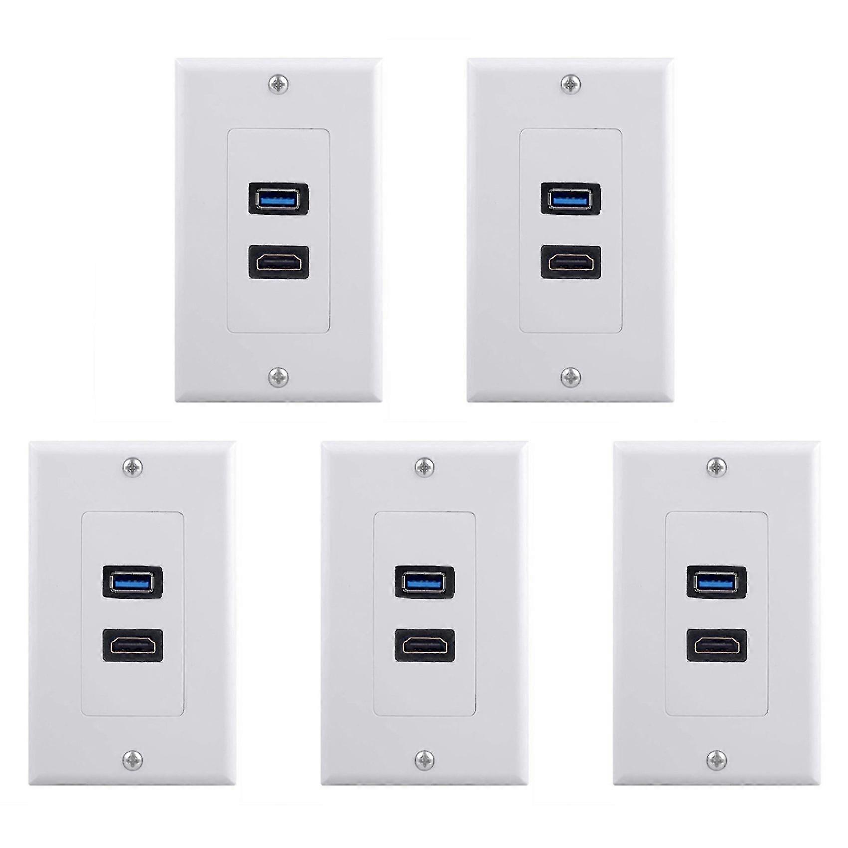5x 2port +usb 3.0 Female Wall Face Plate Panel Outlet Socket Extender White