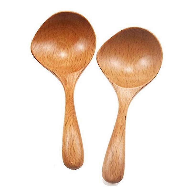 2 Pcs Wooden Soup Ladle Long Handle Large Spoon Wood Scoop Kitchen Serving Spoon Rice Soup for Snac