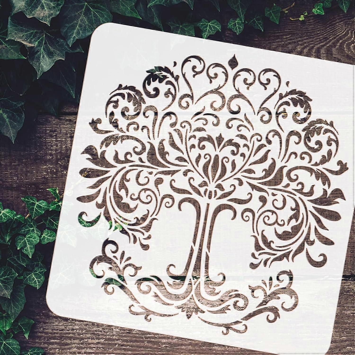1Pc Tree of Life Stencil Damask Tree of Life Stencil Plastic Plant Tree ...