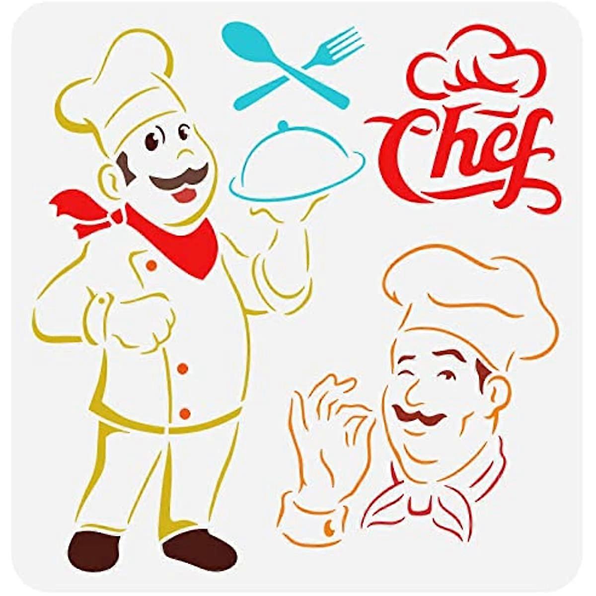 1pc Chef Stencil Chef Baker Cook Stencil Hollow Out Chef Hat Painting Stencil Chef Man Craft Stencils