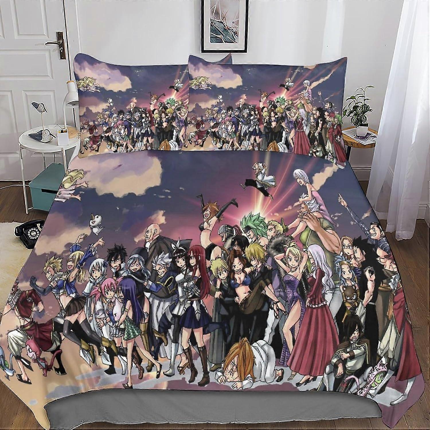 Fairy Tail 3 Piece Bedding Set with 3D Duvet Cover - Microfiber Bedding Set with Zipper Closure