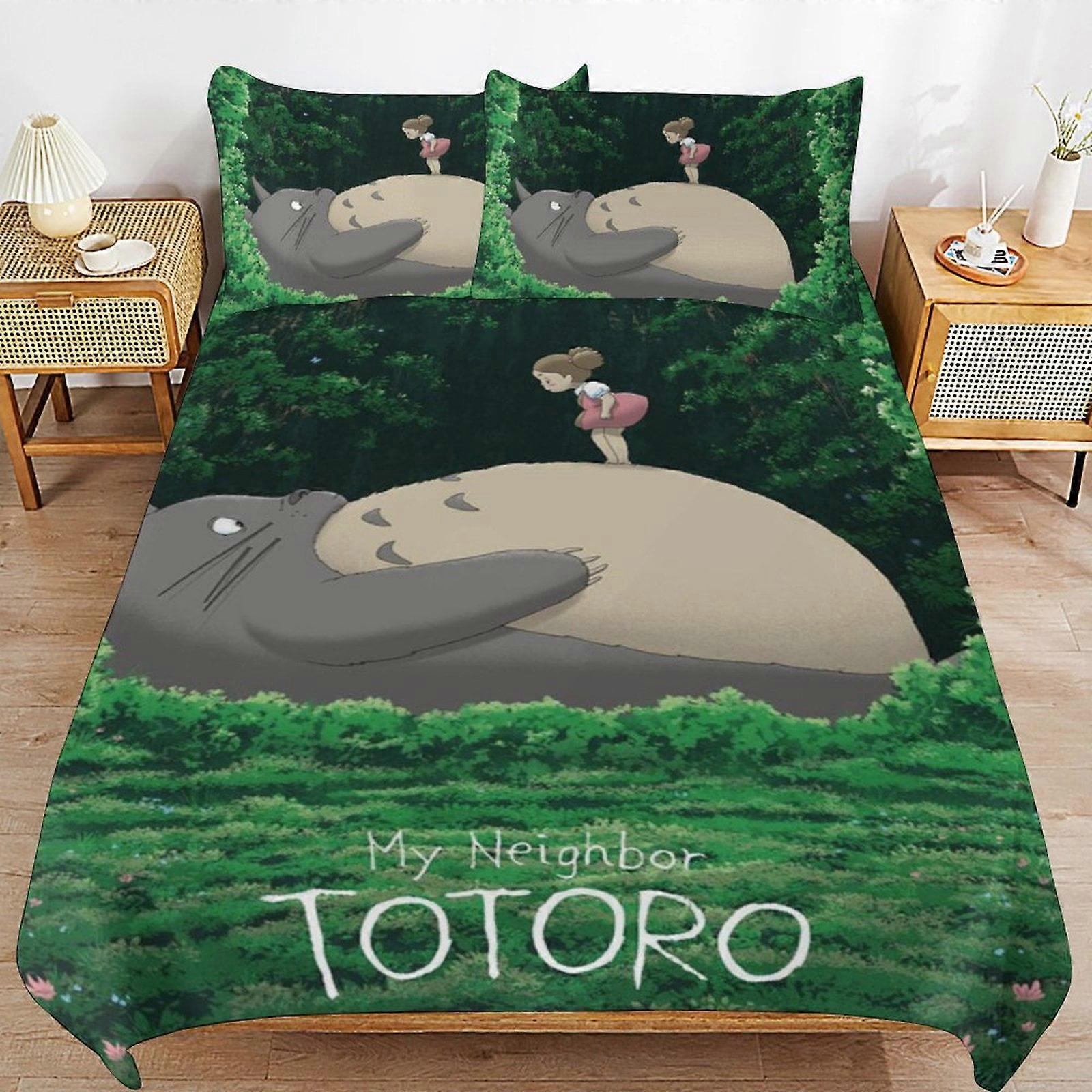 x223 Totoro Comforter Set 3 Pieces Quilt Cover Set Soft Bedding Sets for All Seasons (1 Comforter 2 Pillowcases) hb223