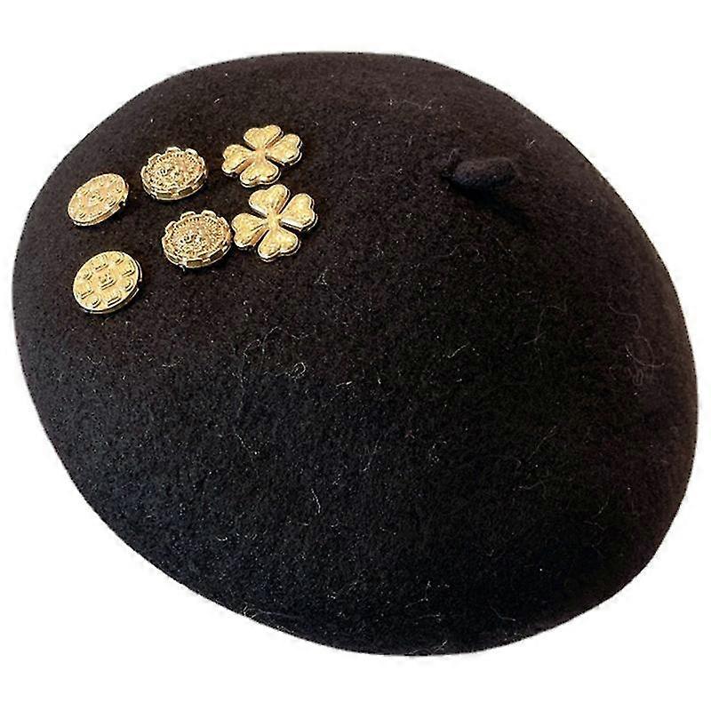 Trendy Badge Octagonal Hat Four-leaf Clover Beret Wild For Christmas New Year