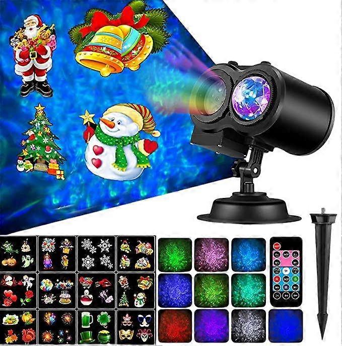 Christmas Projector Lights Outdoor, 2-in-1 (3D Ocean Wave & Patterns) Waterproof Light for Outdoor Indoor Halloween Christmas Party Lights Holiday Lan