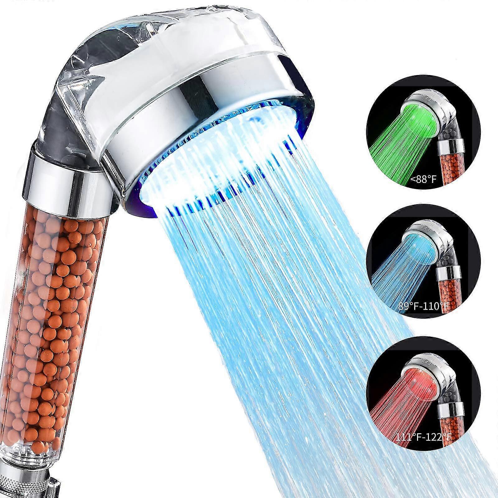 Handheld Shower 3 Color Modes Temperature Changing Shower Head Led High Pressure Shower Heads