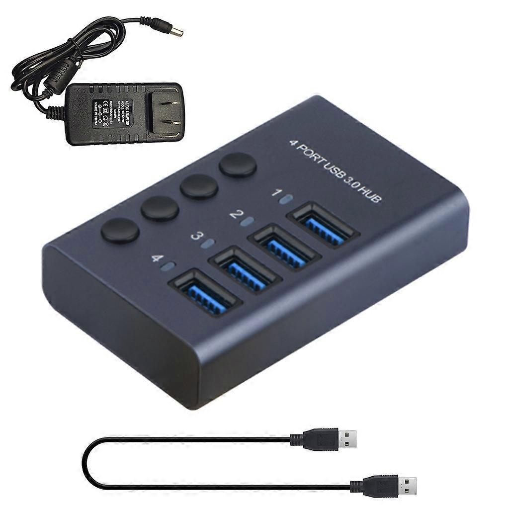 4 Ports USB 3.0 Data Hub with On/Off Switch & Power Adapter 5Gbps High Speed