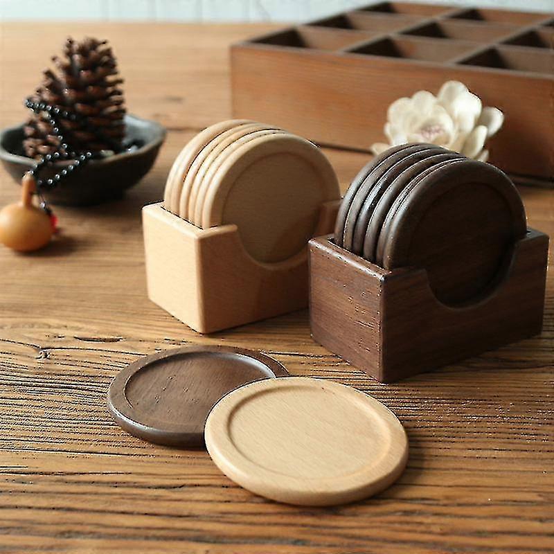 クルミダークウッドコースター、6ピースコースターセット、ホルダー付属、ウッドコースター、コーヒーコースター、ビールコースターブラック