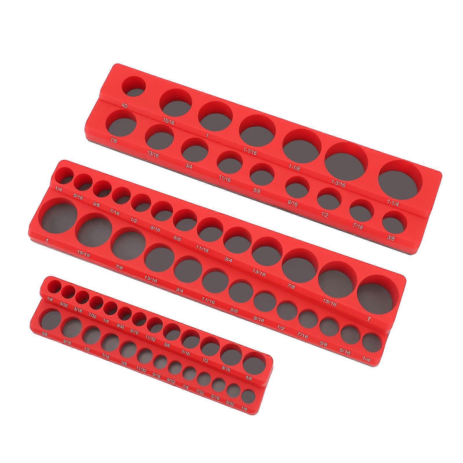 3PCS Magnetic Socket Organizer Set 1/4in 3/8in 1/2in Drive Sockets Storage Tray Powerful Portable Socket Holder for Toolboxes SAE