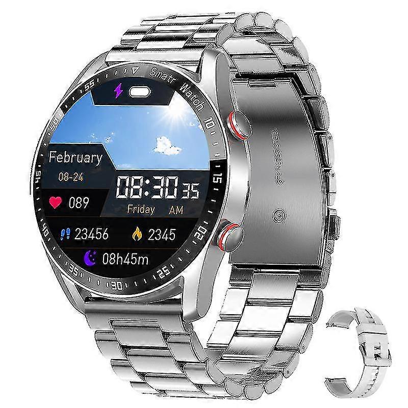 2023 جديد بلوتوث دعوة الذكية ووتش الرجال مشغل الموسيقى للماء الرياضة اللياقة البدنية المقتفي الفولاذ المقاوم للصدأ حزام ساعة ذكية