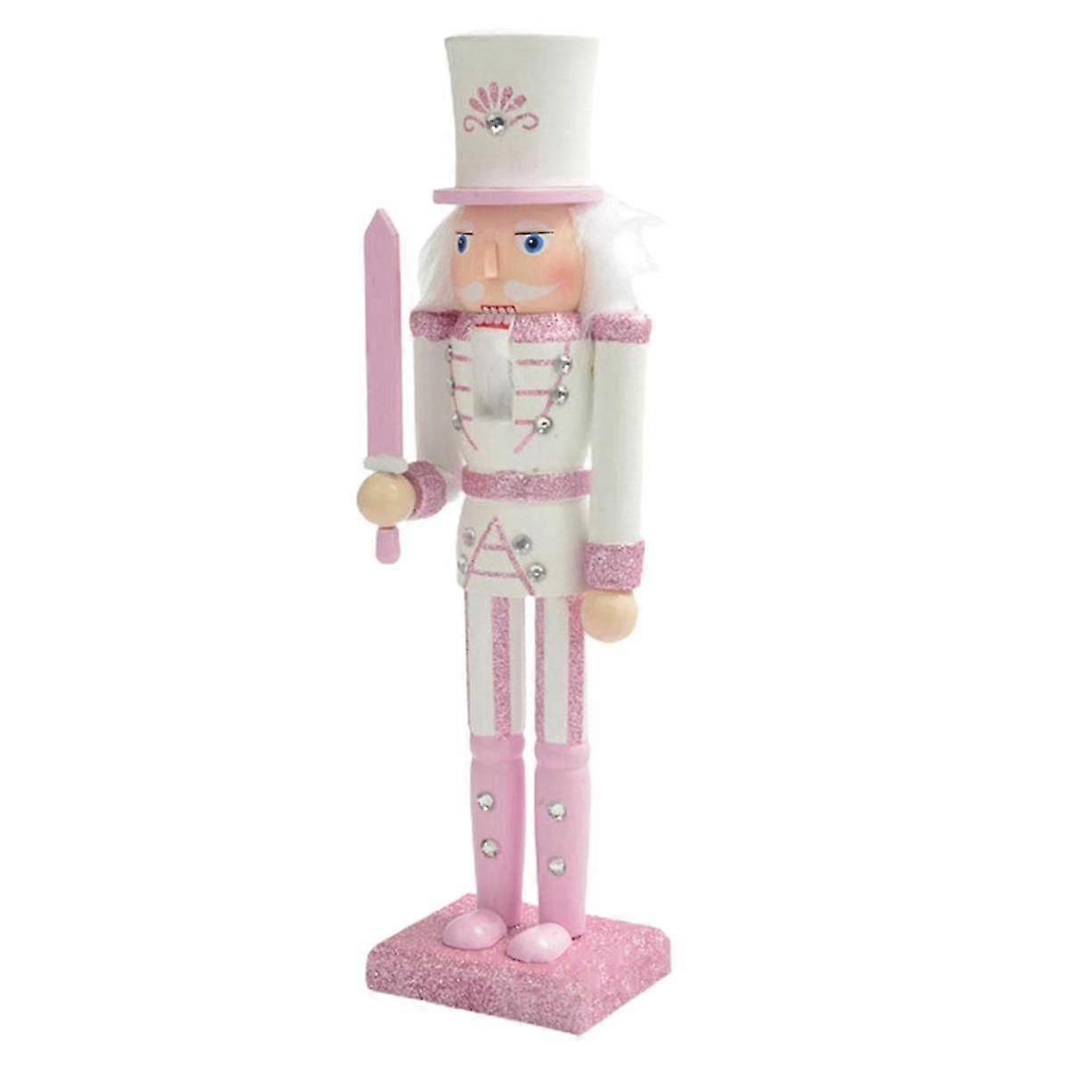 30cm Rosa Holz Nussknacker Figurine Weiß Haar Strass Intarsien Puppet Nussknacker Puppe Spielzeug Orname