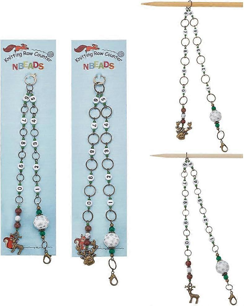 2 Pcs Christmas Reindeer Pendant Knitting Row Counter Chains White Sesame Jasper Beaded Stitch Marker Row Counter Chains for Sewing Knitting Crochet T