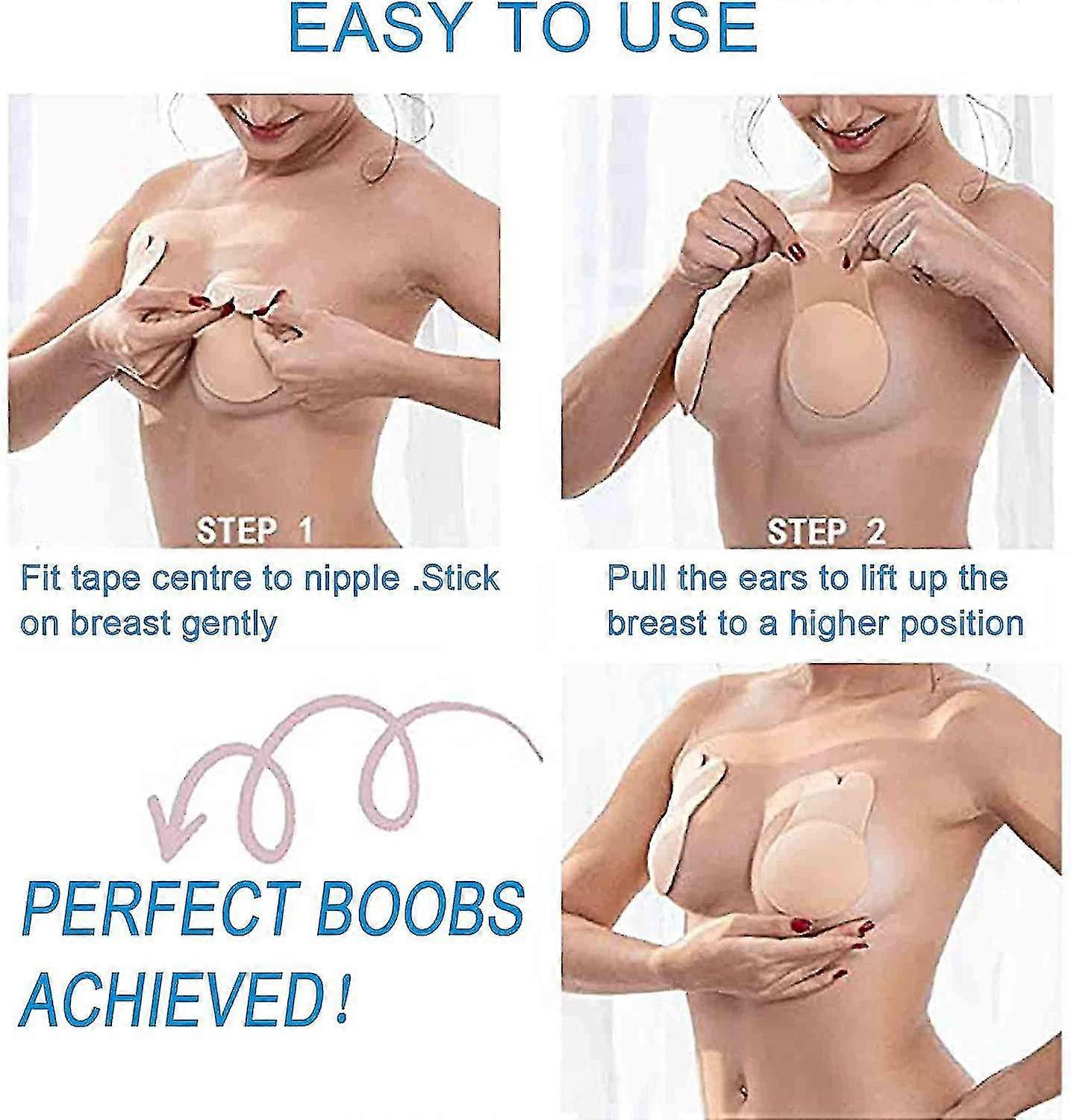 3 Pairs Adhesive Bra, Reusable Strapless Self Silicone Push Up Invisible Sticky Nipple Covers For