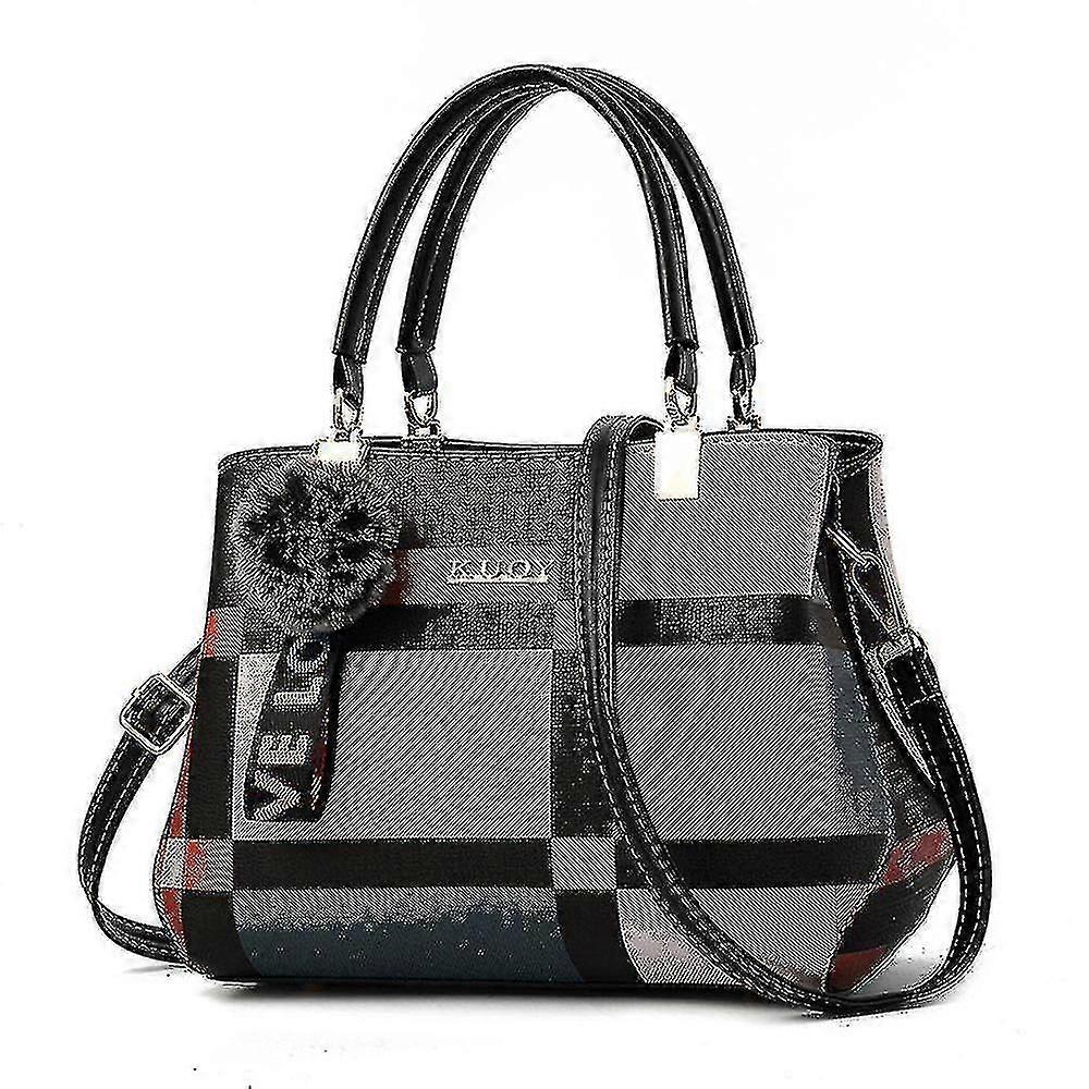 Color Matching Women's Leather Handbagblack