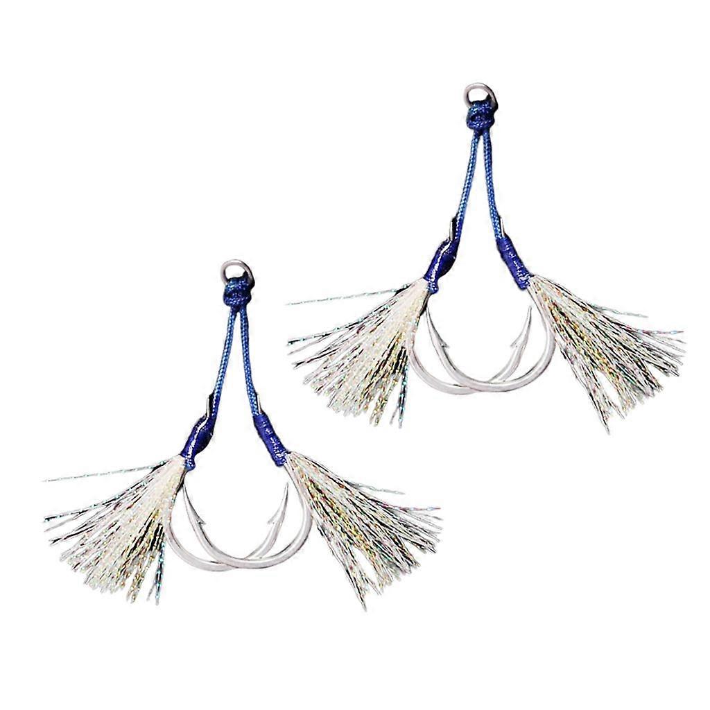 2x Jig Hooks Fishing Hooks Barbed Hooks Assist Hooks In Solid Ring
