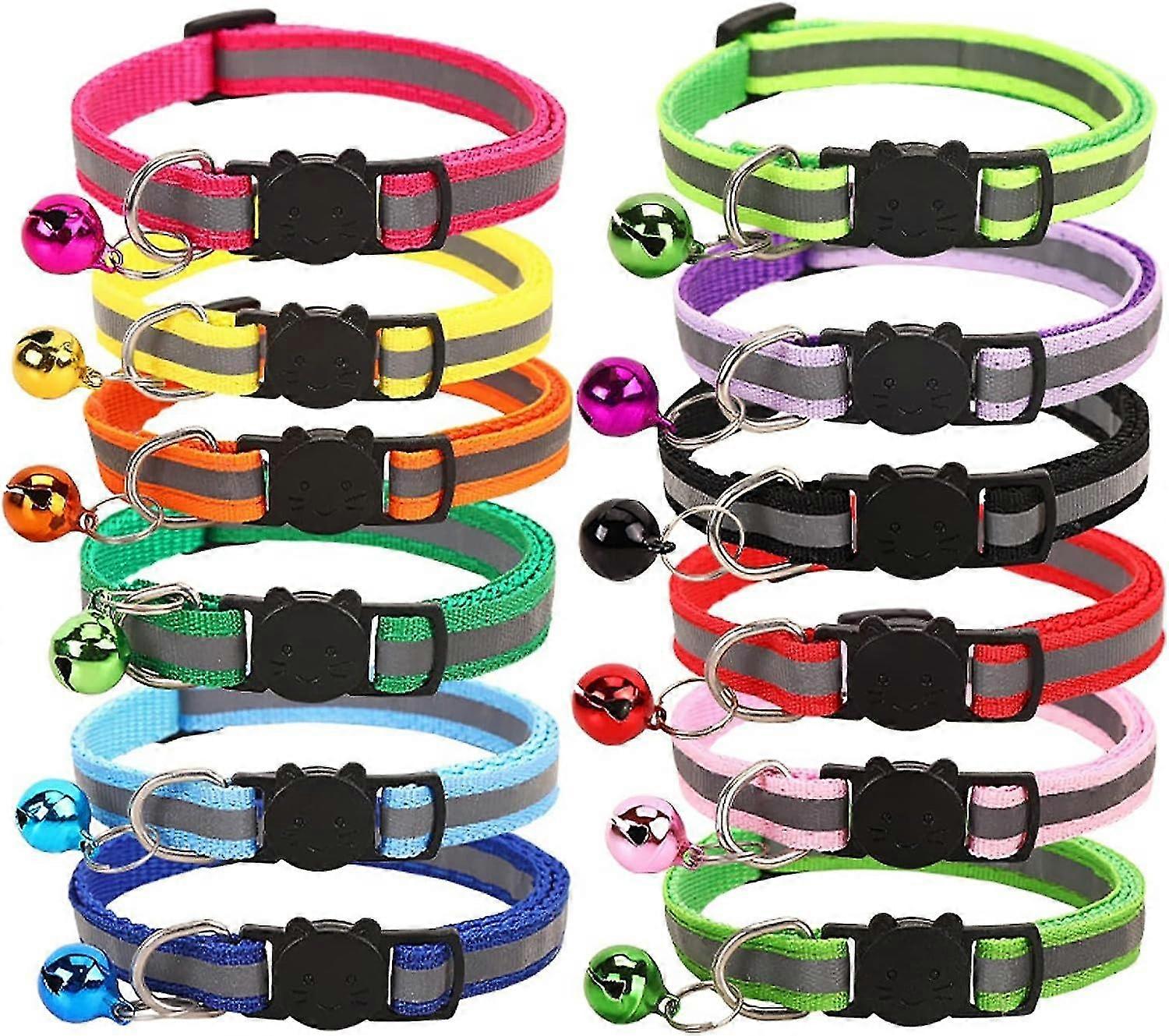 Puppy Collars, 12pcs Reflective Cat Collar With Breakaway Soft Pet Collar Adjustable Identification Collars Safe Collars Mixed (Random color)