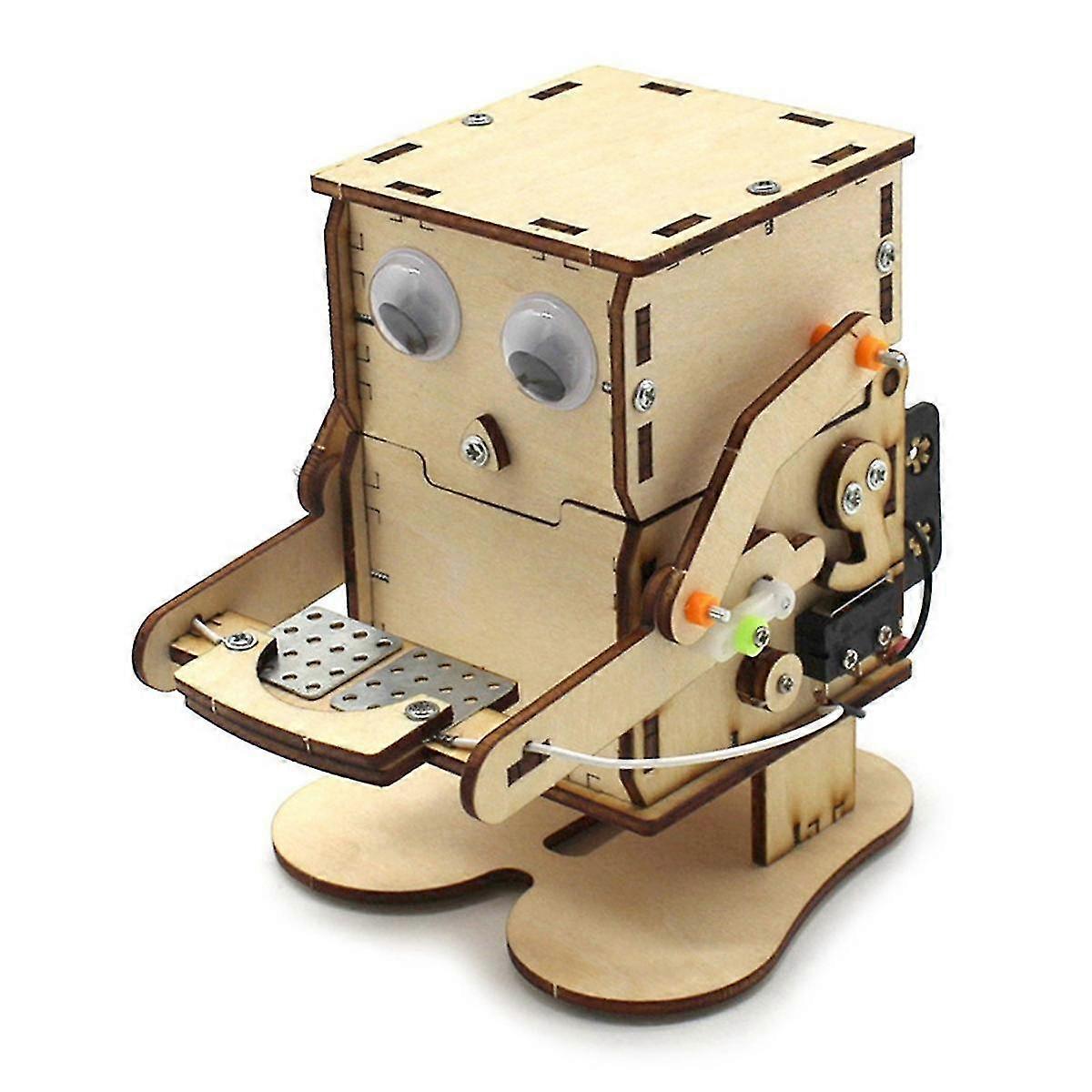 Robô Comendo Moeda Madeira Modelo DIY Ensino Aprendizagem Stem Project Kit para Kid Science Experiment Kit de montagem de madeira